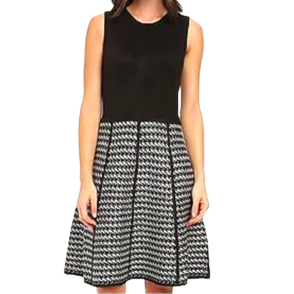 BNWT Calvin Klein Black and Houndstooth Sleeveless Knit Dress Large